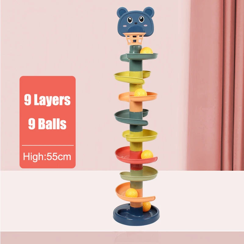 MiniGenius Rolling Ball Tower – Învârtiți, stivuiți și jucați!