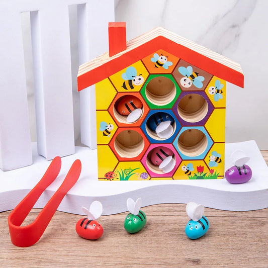 MiniGenius Wooden Bee House – Color Sorting & Motor Skills Fun!